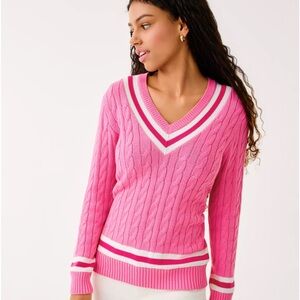 Lilly Pulitzer Brockton Pink V-Neck Cable Sweater